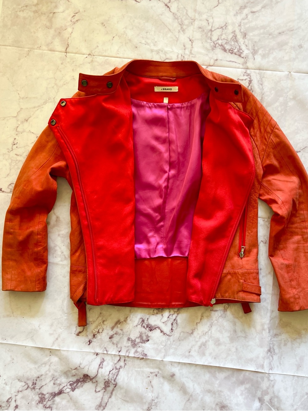 J Brand Masai Red Lambskin Leather Moto Jacket Quilted Shoulders Size S